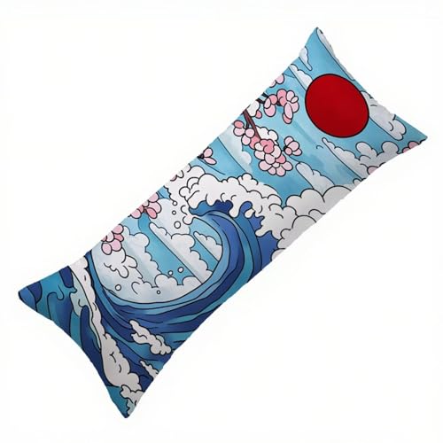 Seitenschläferkissen Bezug 50 x 150, Blau Kissenbezug 50x150 Seitenschläferkissen, Samt Verbessern Sie Schlafqualität Schwangerschaftskissen Meereswellen für Sofa Schlafzimmer Deko Wohnzimmer Q-6352 von Zhlpjecc