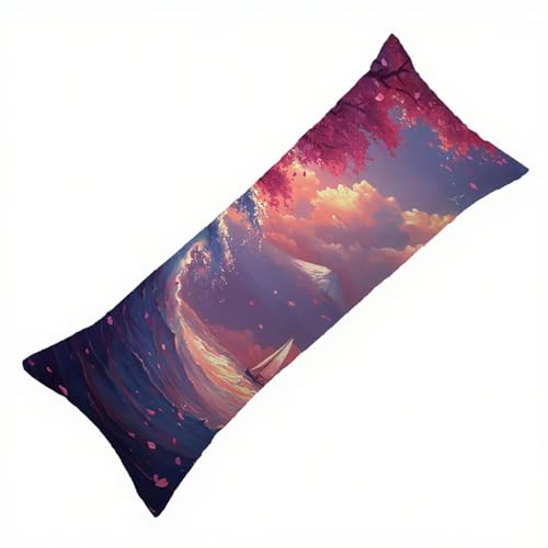 Seitenschläferkissen Bezug Rot Kissenbezug 40 x 145 Schwangerschaftskissen Landschaft, Samt Weich Seitenschläferkissen Body Pillow, für Deko Wohnzimmer Sofa Kopfkissenbezug, Geschenke für Fraue Q-6296 von Zhlpjecc
