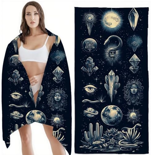 Strandtuch XXL Mikrofaser Handtuch, Schnelltrocknend Badetuch Blau Mikrofaser Stranddecke Sandfrei, für Damen Herren Reise Urlaub Schwimmen Strand Zubehör, Saunahandtuch 100x200 cm, Landschaft Z-6167 von Zhlpjecc