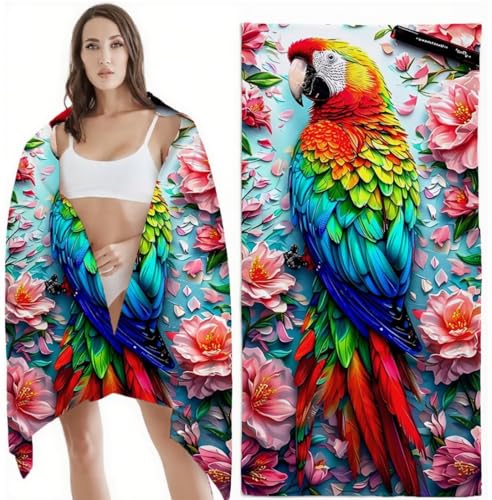 Strandtuch XXL Mikrofaser Handtuch, Schnelltrocknend Badetuch Farbe Mikrofaser Stranddecke Sandfrei, für Damen Herren Reise Urlaub Schwimmen Strand Zubehör, Saunahandtuch 100x150 cm, Papagei Z-6249 von Zhlpjecc