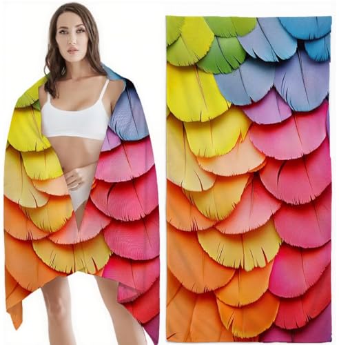 Strandtuch XXL Mikrofaser Handtuch, Schnelltrocknend Badetuch Farbe Mikrofaser Stranddecke Sandfrei, für Damen Herren Reise Urlaub Schwimmen Strand Zubehör, Sport Saunahandtuch 75x150 cm, Feder Z-6195 von Zhlpjecc