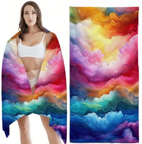 Strandtuch XXL Mikrofaser Handtuch, Schnelltrocknend Badetuch Farbe Mikrofaser Stranddecke Sandfrei, für Damen Herren Reise Urlaub Schwimmen Strand Zubehör, Sport Saunahandtuch 75x150 cm, Wolke Z-6267 von Zhlpjecc