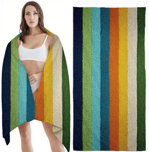 Strandtuch XXL Mikrofaser Handtuch, Schnelltrocknend Badetuch Grün Mikrofaser Stranddecke Sandfrei, Damen Herren Reise Urlaub Schwimmen Strand Zubehör, Sport Saunahandtuch 90x180 cm, Streifen Z-6283 von Zhlpjecc
