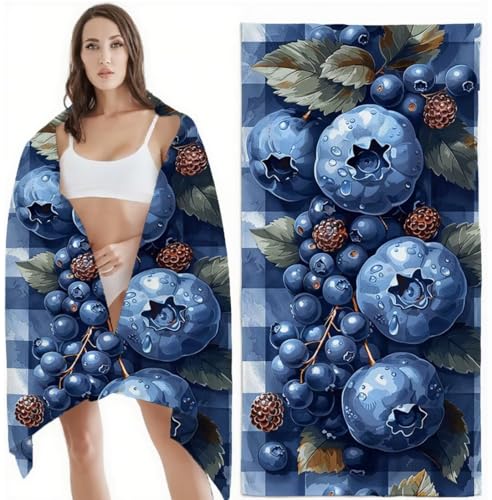 Strandtuch XXL Mikrofaser Handtuch, Schnelltrocknend Badetuch Obst Mikrofaser Stranddecke Sandfrei, für Damen Herren Reise Urlaub Schwimmen Strand Zubehör, Saunahandtuch 75x150 cm, Blaubeere Z-6423 von Zhlpjecc