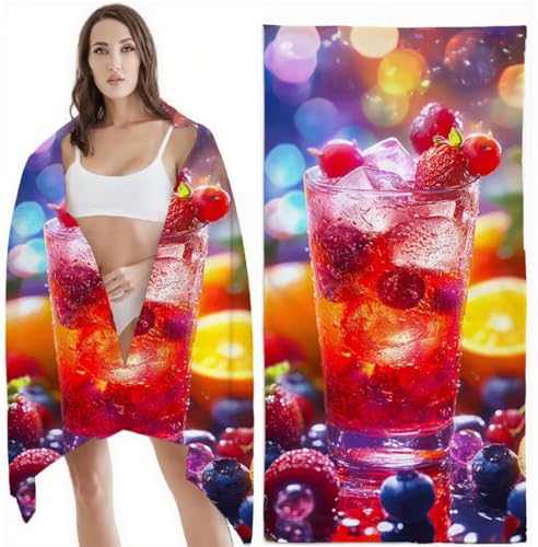 Strandtuch XXL Mikrofaser Handtuch, Schnelltrocknend Badetuch Obst Mikrofaser Stranddecke Sandfrei, für Damen Herren Reise Urlaub Schwimmen Strand Zubehör, Sport Saunahandtuch 80x180 cm, Saft Z-6437 von Zhlpjecc