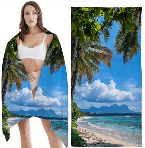 Strandtuch XXL Mikrofaser Handtuch, Schnelltrocknend Badetuch Ozean Mikrofaser Stranddecke Sandfrei, für Reise Urlaub Schwimmen Strand Zubehör, Sport Saunahandtuch 75x150 cm, Kokosnussbaum Z-6363 von Zhlpjecc