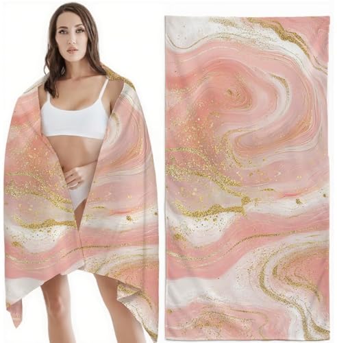 Strandtuch XXL Mikrofaser Handtuch, Schnelltrocknend Badetuch Rosa Mikrofaser Stranddecke Sandfrei, Damen Herren Reise Urlaub Schwimmen Strand Zubehör, Sport Saunahandtuch 100x150 cm, Marmor Z-6417 von Zhlpjecc