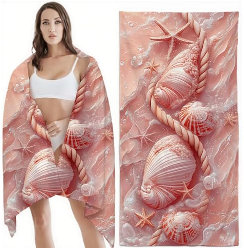 Strandtuch XXL Mikrofaser Handtuch, Schnelltrocknend Badetuch Rosa Mikrofaser Stranddecke Sandfrei, Damen Herren Reise Urlaub Schwimmen Strand Zubehör, Sport Saunahandtuch 80x180 cm, Muschel Z-6389 von Zhlpjecc