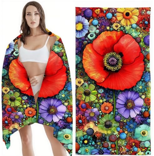 Strandtuch XXL Mikrofaser Handtuch, Schnelltrocknend Badetuch Rot Mikrofaser Stranddecke Sandfrei, für Damen Herren Reise Urlaub Schwimmen Strand Zubehör, Sport Saunahandtuch 100x200 cm, Mohn Z-6515 von Zhlpjecc