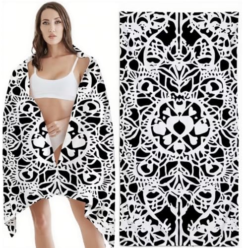 Strandtuch XXL Mikrofaser Handtuch, Schnelltrocknend Badetuch Schwarz Mikrofaser Stranddecke Sandfrei, für Damen Herren Reise Urlaub Schwimmen Strand Zubehör, Saunahandtuch 100x150 cm, Böhmen Z-6381 von Zhlpjecc