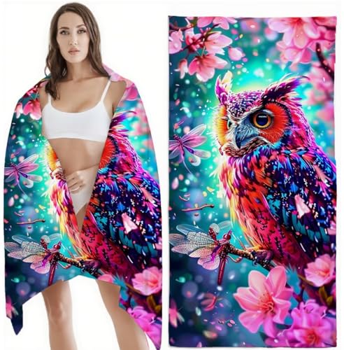 Strandtuch XXL Mikrofaser Handtuch, Schnelltrocknend Badetuch Tier Mikrofaser Stranddecke Sandfrei, für Damen Herren Reise Urlaub Schwimmen Strand Zubehör, Sport Saunahandtuch 100x200 cm, Eule Z-4187 von Zhlpjecc