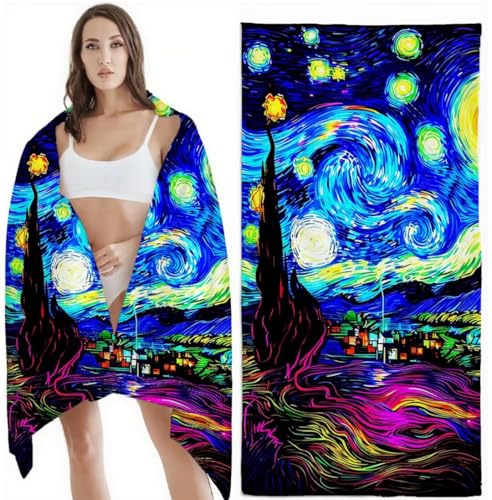 Strandtuch XXL Mikrofaser Handtuch, Schnelltrocknend Badetuch Van Gogh Mikrofaser Stranddecke Sandfrei, für Reise Urlaub Schwimmen Strand Zubehör, Sport Saunahandtuch 90x180 cm, Sternenhimmel Z-2671 von Zhlpjecc