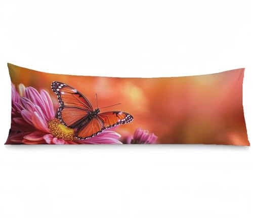 Kissenbezug 40 x 120 Seitenschläferkissen Bezug Orange Kissenbezug Schmetterling Kissen seitenschläfer Leinen Verbessern Sie Schlafqualität Pillow Case für Sofa Wohnzimmer Deko Schlafzimmer, Model582 von Zhngshlg