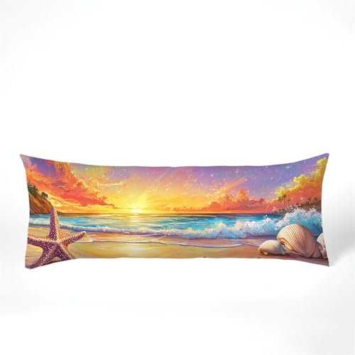Kissenbezug 40x145 Seitenschläferkissen Bezug Strand Kissenbezug Sonnenuntergang Kissen seitenschläfer Samt Verbessern Sie Schlafqualität Pillow Case für Sofa Wohnzimmer Deko Schlafzimmer, Model117 von Zhngshlg