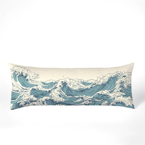 Kissenbezug 40x145 Seitenschläferkissen Bezug Wellen Kissenbezug Blau Kissen seitenschläfer Samt Verbessern Sie Schlafqualität Pillow Case, Doppelseitig Drucken für Sofa Deko Schlafzimmer, Model459 von Zhngshlg