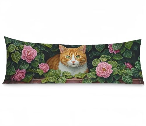 Kissenbezug 50 x 150 Seitenschläferkissen Bezug Katze Kissenbezug Anlage Kissen seitenschläfer Samt Verbessern Sie Schlafqualität Pillow Case, Doppelseitig Drucken für Sofa Deko Schlafzimmer, Model366 von Zhngshlg