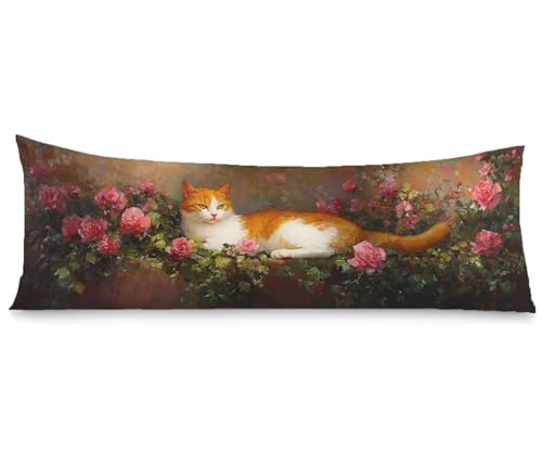 Kissenbezug 50 x 150 Seitenschläferkissen Bezug Rose Kissenbezug Katze Kissen seitenschläfer Samt Verbessern Sie Schlafqualität Pillow Case, Doppelseitig Drucken für Sofa Deko Schlafzimmer, Model372 von Zhngshlg