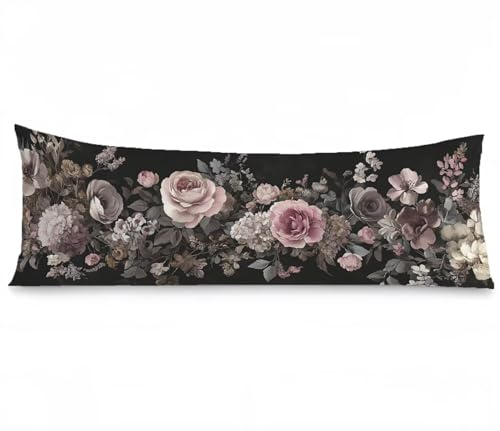 Kissenbezug 50 x 150 Seitenschläferkissen Bezug Schwarz Kissenbezug Blumen Kissen seitenschläfer Samt Verbessern Sie Schlafqualität Pillow Case Doppelseitig Drucken für Sofa Deko Schlafzimmer,Model351 von Zhngshlg