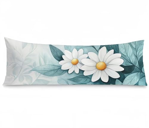 Kissenbezug 50 x 150 Seitenschläferkissen Bezug Weiß Kissenbezug Gänseblümchen Kissen seitenschläfer Leinen Verbessern Sie Schlafqualität Pillow Case für Sofa Wohnzimmer Deko Schlafzimmer, Model588 von Zhngshlg