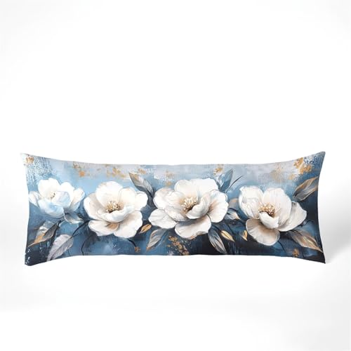Kissenbezug 50x150 Seitenschläferkissen Bezug Blumen Kissenbezug Weiß Kissen seitenschläfer Samt Verbessern Sie Schlafqualität Pillow Case, Doppelseitig Drucken für Sofa Deko Schlafzimmer, Model405 von Zhngshlg