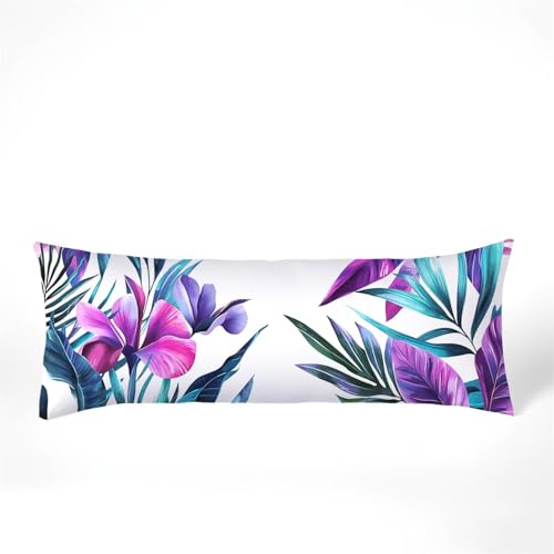 Kissenbezug 60x180 Seitenschläferkissen Bezug Blätter Kissenbezug Lila Kissen seitenschläfer Samt Verbessern Sie Schlafqualität Pillow Case, Doppelseitig Drucken für Sofa Deko Schlafzimmer, Model468 von Zhngshlg