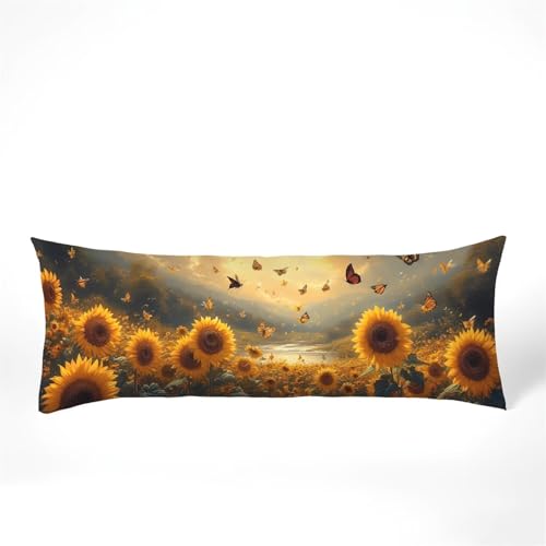 Kissenbezug 60x180 Seitenschläferkissen Bezug Sonnenblume Kissenbezug Schmetterling Kissen seitenschläfer Samt Verbessern Sie Schlafqualität Pillow Case für Sofa Wohnzimmer Deko Schlafzimmer, Model429 von Zhngshlg