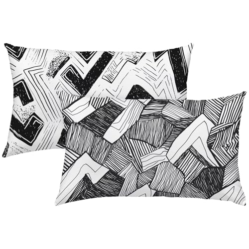 Kissenbezug Abstrakt 2er Set Outdoor Kissen Schwarz 60x80 Sofakissen wasserdichte Leinen Doppelseitiger Gedruckte mit Verstecktem Reißverschluss für Deko Wohnzimmer, Geschenke für Frauen, Model432 von Zhngshlg
