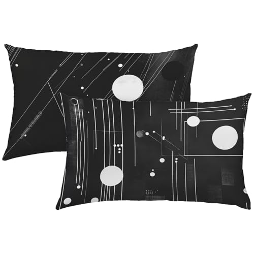 Kissenbezug Geometrie 2er Set Outdoor Kissen Schwarz 40x60 Sofakissen wasserdichte Samt Doppelseitiger Gedruckte mit Verstecktem Reißverschluss für Deko Wohnzimmer, Geschenke für Frauen, Model624 von Zhngshlg