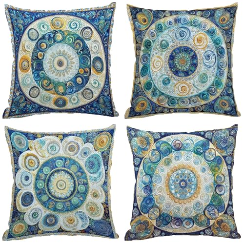 Outdoor Kissen Abstrakt Muster Design, Wasserdichter Kissenbezug 35x35 Blau, 4er Set Outdoor Kissen Wetterfest Leinen Kissenbezüge Unsichtbarem Reißverschluss für Balkon Deko Sommer Geschenke Z-681 Outdoor Kissen Abstrakt Muster Design, Wasserdichter Kissenbezug 35x35 Blau, 4er Set Outdoor Kissen Wetterfest Leinen Kissenbezüge Unsichtbarem Reißverschluss für Balkon Deko Sommer Geschenke Z-681 von Zhngshlg