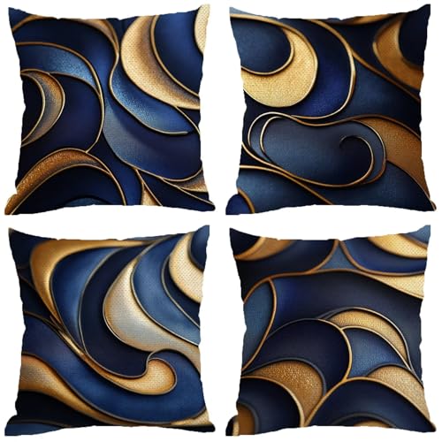 Outdoor Kissen Abstrakt Muster Design, Wasserdichter Kissenbezug 35x35 Blau, 4er Set Outdoor Kissen Wetterfest Leinen Kissenbezüge Unsichtbarem Reißverschluss für Balkon Deko Sommer Geschenke Z-678 Outdoor Kissen Abstrakt Muster Design, Wasserdichter Kissenbezug 35x35 Blau, 4er Set Outdoor Kissen Wetterfest Leinen Kissenbezüge Unsichtbarem Reißverschluss für Balkon Deko Sommer Geschenke Z-678 von Zhngshlg