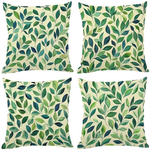 Outdoor Kissen Blatt Muster Design, Wasserdichter Kissenbezug 35x35 SenfgrüN, 4er Set Outdoor Kissen Wetterfest Leinen Kissenbezüge Unsichtbarem Reißverschluss für Balkon Deko Sommer Geschenke Z-663 Outdoor Kissen Blatt Muster Design, Wasserdichter Kissenbezug 35x35 SenfgrüN, 4er Set Outdoor Kissen Wetterfest Leinen Kissenbezüge Unsichtbarem Reißverschluss für Balkon Deko Sommer Geschenke Z-663 von Zhngshlg