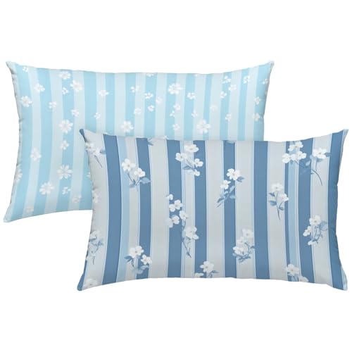 Outdoor Kissen Blau Kissenbezug 40x80 2er Set Kissenbezüge Outdoorkissen Streifen Kissenbezüge Wasserdichte Samt Doppelseitig Drucken Sofakissen mit Unsichtbarem Reißverschluss Dekokissen, Model626 von Zhngshlg