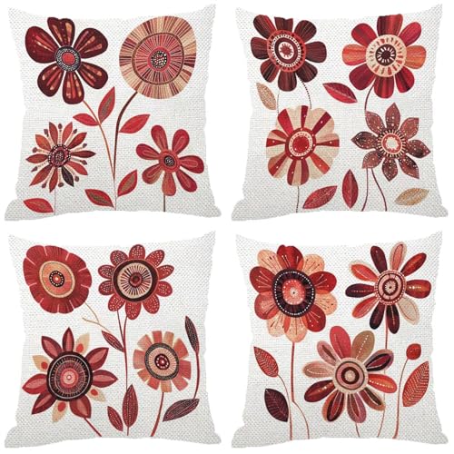 Outdoor Kissen Blume Muster Design, Wasserdichter Kissenbezug 45x45 Rotwein, 4er Set Outdoor Kissen Wetterfest Leinen Kissenbezüge Unsichtbarem Reißverschluss für Balkon Deko Sommer Geschenke Z-670 Outdoor Kissen Blume Muster Design, Wasserdichter Kissenbezug 45x45 Rotwein, 4er Set Outdoor Kissen Wetterfest Leinen Kissenbezüge Unsichtbarem Reißverschluss für Balkon Deko Sommer Geschenke Z-670 von Zhngshlg