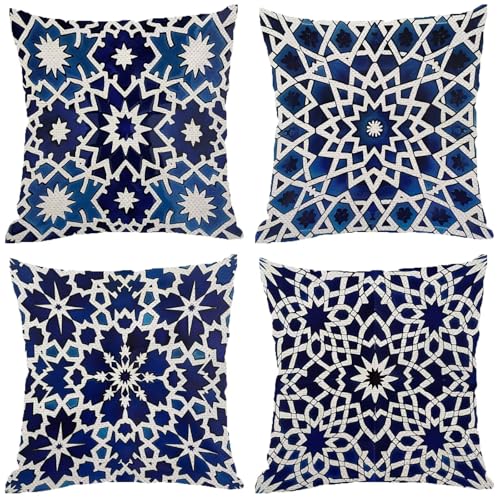 Outdoor Kissen BöHmen Muster Design, Wasserdichter Kissenbezug 40x40 Blau, 4er Set Outdoor Kissen Wetterfest Leinen Kissenbezüge mit Unsichtbarem Reißverschluss für Balkon Deko Sommer Geschenke Z-677 Outdoor Kissen BöHmen Muster Design, Wasserdichter Kissenbezug 40x40 Blau, 4er Set Outdoor Kissen Wetterfest Leinen Kissenbezüge mit Unsichtbarem Reißverschluss für Balkon Deko Sommer Geschenke Z-677 von Zhngshlg
