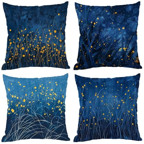 Outdoor Kissen Einfachheit Muster Design, Wasserdichter Kissenbezug 45x45 Blau, 4er Set Outdoor Kissen Wetterfest Leinen Kissenbezüge Unsichtbarem Reißverschluss für Balkon Deko Sommer Geschenke Z-673 von Zhngshlg