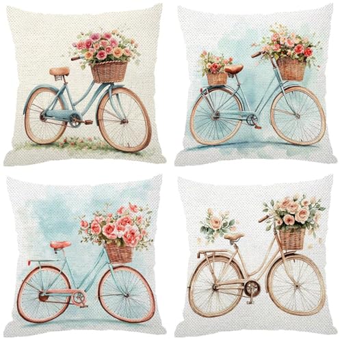 Outdoor Kissen Fahrrad Muster Design, Wasserdichter Kissenbezug 70x70 Einfachheit, 4er Set Outdoor Kissen Wetterfest Leinen Kissenbezüge mit Unsichtbarem Reißverschluss, für Balkon Deko Sommer Z-659 Outdoor Kissen Fahrrad Muster Design, Wasserdichter Kissenbezug 70x70 Einfachheit, 4er Set Outdoor Kissen Wetterfest Leinen Kissenbezüge mit Unsichtbarem Reißverschluss, für Balkon Deko Sommer Z-659 von Zhngshlg