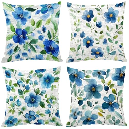 Outdoor Kissen FrüHling Muster Design, Wasserdichter Kissenbezug 50x50 Blau, 4er Set Outdoor Kissen Wetterfest Leinen Kissenbezüge Unsichtbarem Reißverschluss für Balkon Deko Sommer Geschenke Z-684 Outdoor Kissen FrüHling Muster Design, Wasserdichter Kissenbezug 50x50 Blau, 4er Set Outdoor Kissen Wetterfest Leinen Kissenbezüge Unsichtbarem Reißverschluss für Balkon Deko Sommer Geschenke Z-684 von Zhngshlg