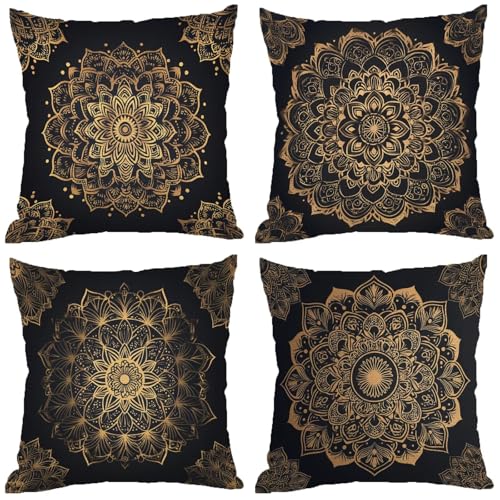 Outdoor Kissen Wetterfest, Mandala Kissenbezug 50x50 Outdoor Zierkissenbezüge Schwarz, Doppelseitig Wetterfest Leinen Kissen Unsichtbarem Reißverschluss, Zimmer Deko, Geschenke Frauen 4er Set, Z-470 Outdoor Kissen Wetterfest, Mandala Kissenbezug 50x50 Outdoor Zierkissenbezüge Schwarz, Doppelseitig Wetterfest Leinen Kissen Unsichtbarem Reißverschluss, Zimmer Deko, Geschenke Frauen 4er Set, Z-470 von Zhngshlg
