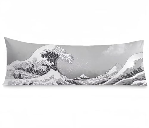 Seitenschläferkissen Bezug 30 x 90, Grau Kissenbezug 30x90 kissen seitenschläfer Meereswellen Muster Samt Verbessern Sie Schlafqualität Pillow Case, Doppelseitig Drucken für Sofa Schlafzimmer,Model592 von Zhngshlg