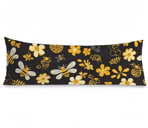 Seitenschläferkissen Bezug 40 x 120, Gelb Kissenbezug 40x120 kissen seitenschläfer Biene Muster Samt Verbessern Sie Schlafqualität Pillow Case Doppelseitig Drucken für Wohnzimmer Schlafzimmer,Model196 von Zhngshlg