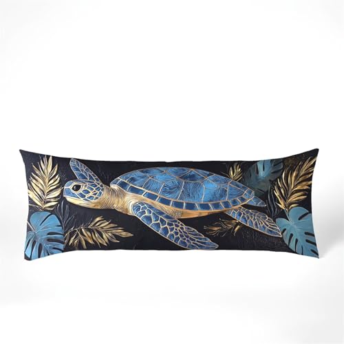 Seitenschläferkissen Bezug 40 x 145, Blätter Kissenbezug 40x145 kissen seitenschläfer Meeresschildkröten Muster Samt Verbessern Sie Schlafqualität Pillow Case für Sofa Wohnzimmer Schlafzimmer,Model256 von Zhngshlg