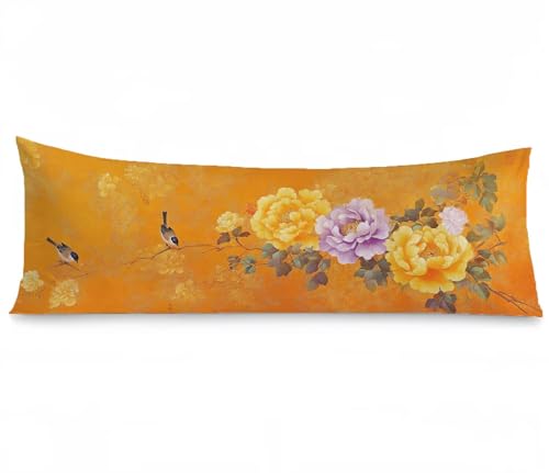 Seitenschläferkissen Bezug 40 x 145, Orange Kissenbezug 40x145 kissen seitenschläfer Chrysantheme Muster Samt Verbessern Sie Schlafqualität Pillow Case, Doppelseitig Drucken für Schlafzimmer, Model385 von Zhngshlg
