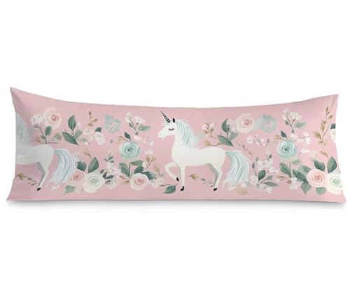 Seitenschläferkissen Bezug 40 x 145, Rosa Kissenbezug 40x145 Kissen seitenschläfer Einhorn Muster Samt Verbessern Sie Schlafqualität Pillow Case, Doppelseitig Drucken für Sofa Schlafzimmer, Model568 von Zhngshlg