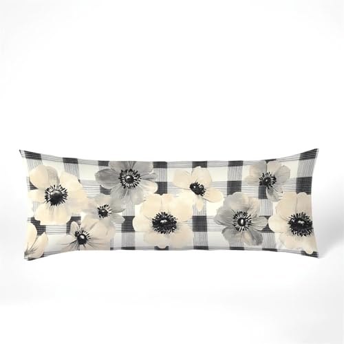 Seitenschläferkissen Bezug 40 x 145, Schwarz Kissenbezug 40x145 kissen seitenschläfer Gitter Muster Samt Verbessern Sie Schlafqualität Pillow Case, Doppelseitig Drucken für Sofa Schlafzimmer, Model421 von Zhngshlg