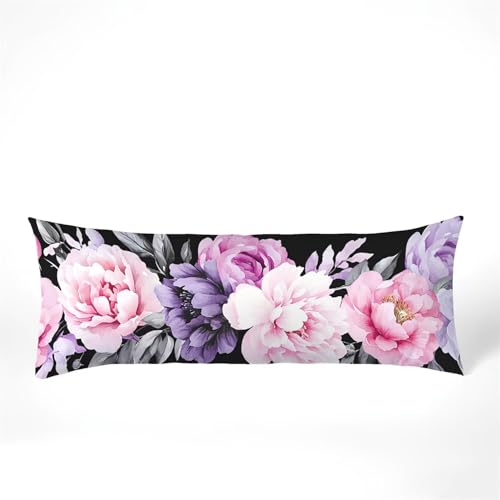 Seitenschläferkissen Bezug 50 x 150, Lila Kissenbezug 50x150 Kissen seitenschläfer Blumen Muster Samt Verbessern Sie Schlafqualität Pillow Case, Doppelseitig Drucken für Sofa Schlafzimmer, Model466 von Zhngshlg