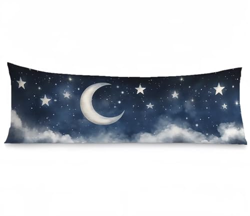 Seitenschläferkissen Bezug 50 x 150, Mond Kissenbezug 50x150 kissen seitenschläfer Stern Muster Leinen Verbessern Sie Schlafqualität Pillow Case, Doppelseitig Drucken für Sofa Schlafzimmer, Model715 von Zhngshlg