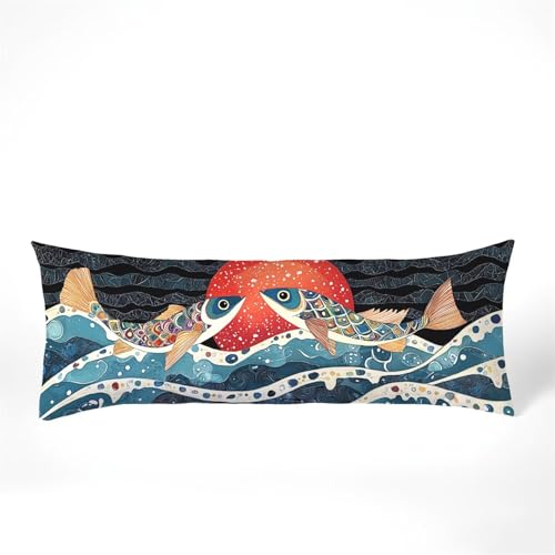 Seitenschläferkissen Bezug 60 x 180, Japan Kissenbezug 60x180 kissen seitenschläfer Ozean Muster Samt Verbessern Sie Schlafqualität Pillow Case Doppelseitig Drucken für Wohnzimmer Schlafzimmer,Model79 von Zhngshlg