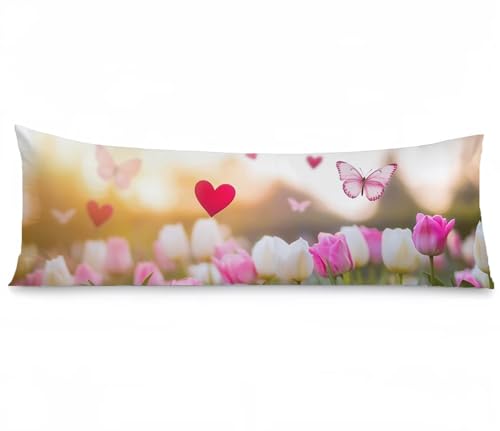 Seitenschläferkissen Bezug 60 x 180, Schmetterling Kissenbezug 60x180 kissen seitenschläfer Tulpe Muster Leinen Verbessern Sie Schlafqualität Pillow Case für Sofa Wohnzimmer Schlafzimmer, Model709 von Zhngshlg