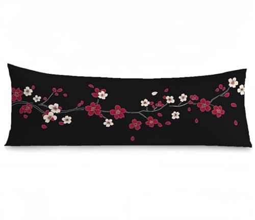 Seitenschläferkissen Bezug Blume, Schwarz Kissenbezug 40x120, Samt Verbessern Sie Schlafqualität Pillow Case, Doppelseitig Drucken mit Unsichtbarem Reißverschluss für Schlafzimmer Sofa Bett, Model986 von Zhngshlg