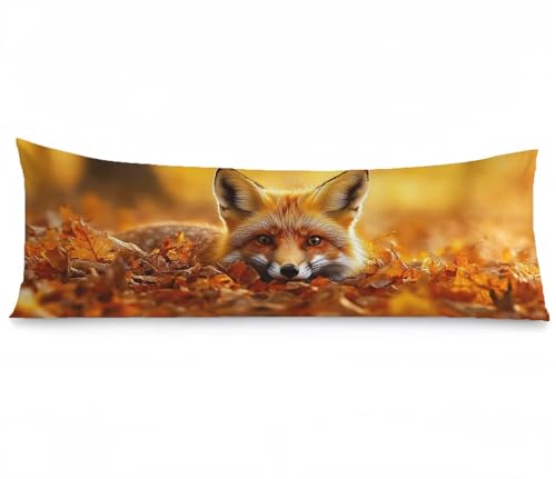Seitenschläferkissen Bezug Herbst, Fuchs Kissenbezug 40x120, Leinen Verbessern Sie Schlafqualität Pillow Case, Doppelseitig Drucken mit Unsichtbarem Reißverschluss für Sofa Wohnzimmer Bett, Model587 von Zhngshlg